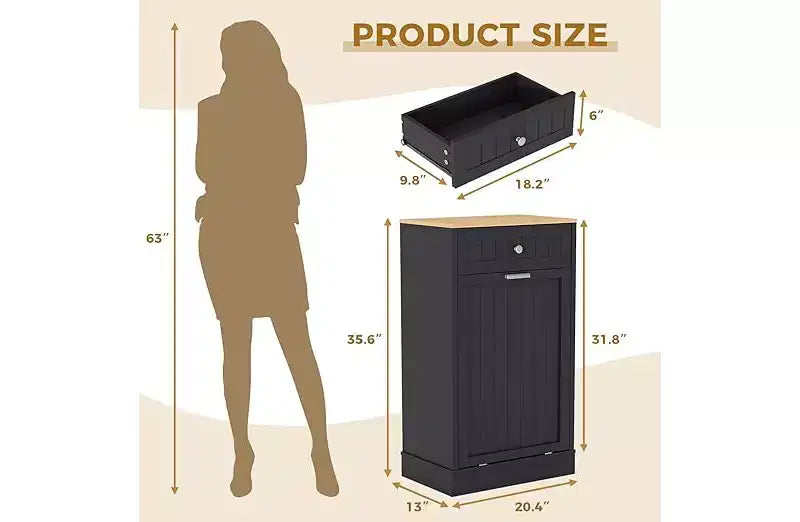 COZONY Cestino per la Raccolta Differenziata in Legno con Cassetto a Scomparsa, Antiribaltamento per Animali Domestici, Porta-Pattumiera Autoportante da Cucina, Design Salvaspazio