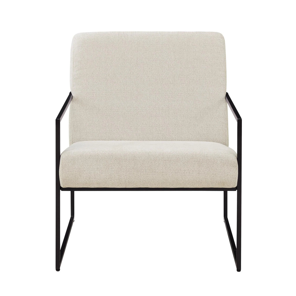 Fauteuil d'appoint moderne en tissu beige clair avec design compact pour salon