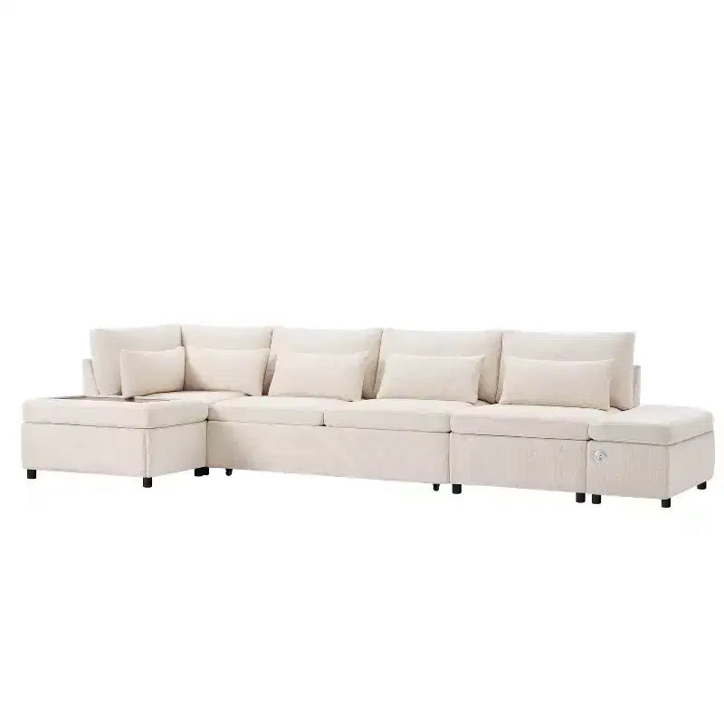 Canapé-lit modulaire sectionnel Whisen 270 - 6 places en forme de L avec pouf de rangement, canapé en chenille, personnalisable pour salon et appartement