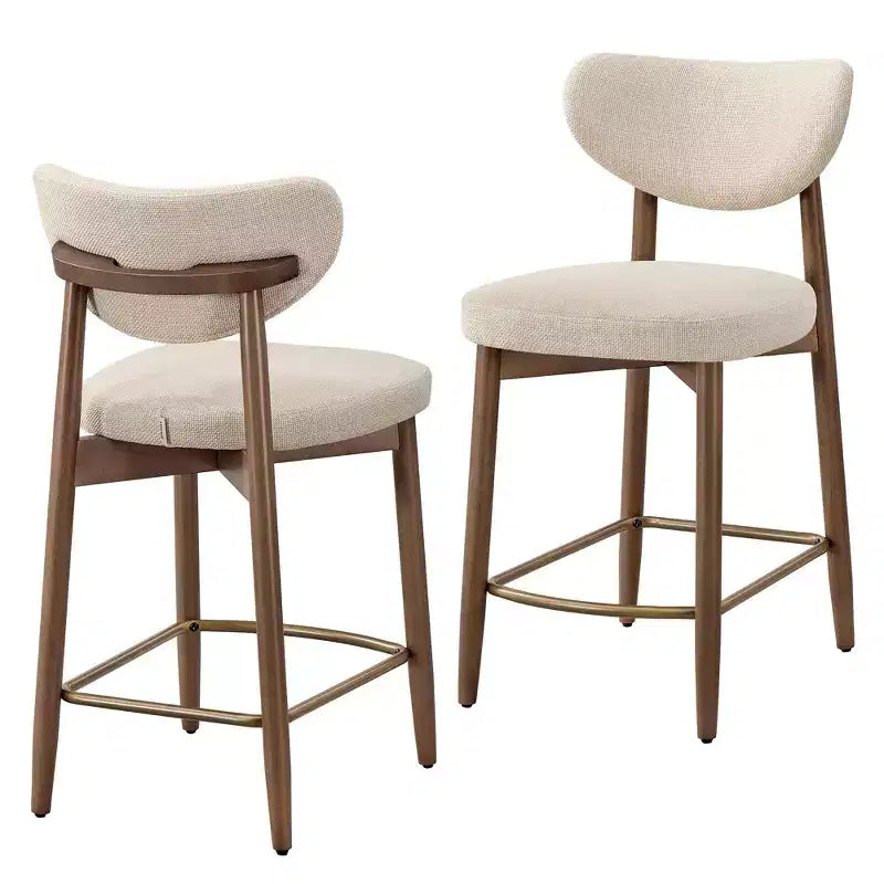VASAGLE Set di 2 Sgabelli da Bar in Legno, Sgabelli da Bancone Imbottiti con Gambe in Legno Massello, Schienale Ergonomico, Tessuto Effetto Lino, Cappuccino