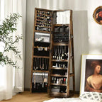Costway Armoire à bijoux rotative à 360° 2-en-1 Organiseur miroir verrouillable Blanc/Noir/Marron foncé/Gris/Bleu/Rose/Violet/Gris foncé