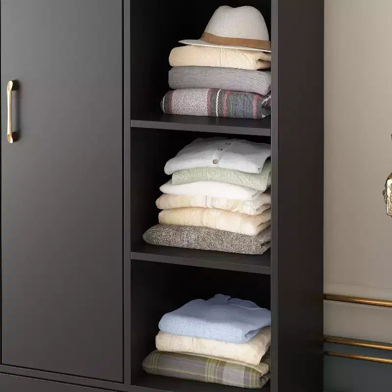 Armoire 2 portes avec miroir, tringle à vêtements et 2 tiroirs