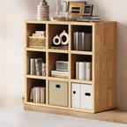 Libreria moderna orizzontale in legno a 8 cubi, finitura naturale