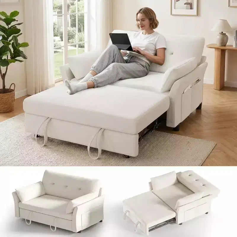 Dyonery 51 Divano Letto 3-in-1, Divanetto Convertibile con Letto Estraibile, Schienale Regolabile, Divano in Lino