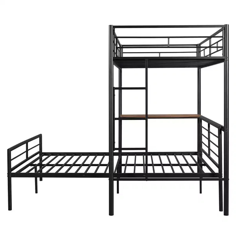 Lit superposé en métal une place sur deux places avec bureau, lit mezzanine une place avec lit inférieur double séparé pour enfants