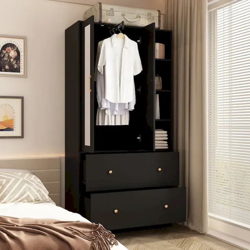 Armoire avec miroir et tringle extensible pour optimiser l'espace