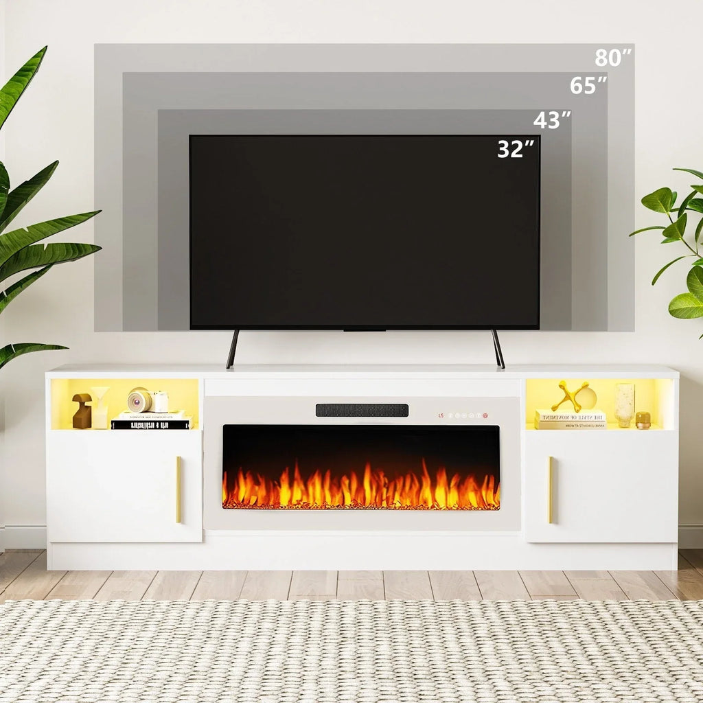 Mobile TV Bossin 70" con caminetto elettrico 36", Mobile TV per televisori fino a 80", 16 colori LED/Centro di intrattenimento
