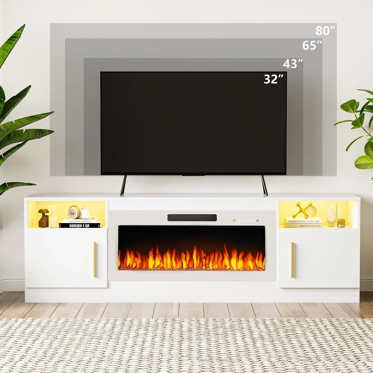 Mobile TV Bossin 70" con caminetto elettrico 36", Mobile TV per televisori fino a 80", 16 colori LED/Centro di intrattenimento
