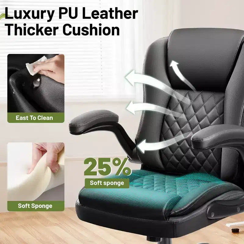 Sedia da Ufficio Direzionale KERDOM, Sedia da Ufficio Ergonomica in Pelle con Ruote