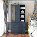Armoire 2 portes avec miroir, tringle à vêtements et 2 tiroirs