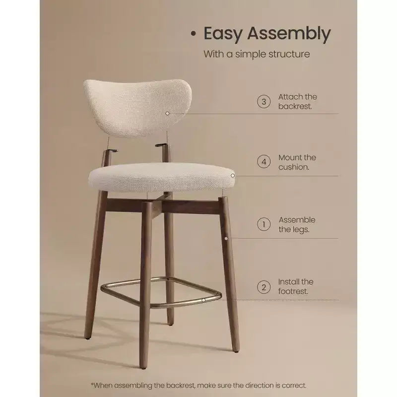 VASAGLE Set di 2 Sgabelli da Bar in Legno, Sgabelli da Bancone Imbottiti con Gambe in Legno Massello, Schienale Ergonomico, Tessuto Effetto Lino, Cappuccino