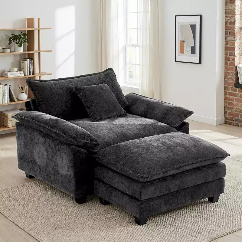 Fauteuil d'appoint surdimensionné en chenille EHMKNP avec pouf