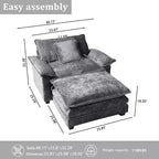 Fauteuil d'appoint surdimensionné en chenille EHMKNP avec pouf