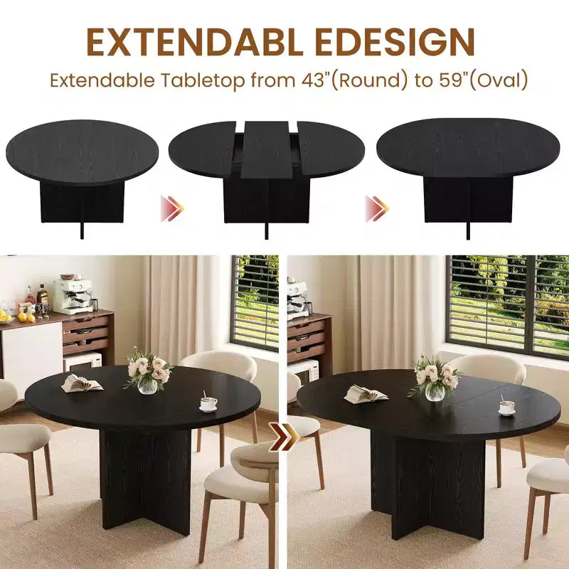 Tavolo da pranzo rotondo allungabile da 43,3''-59'' per 4-8 persone, moderno tavolo da pranzo ovale da cucina con prolunghe rimovibili, tavolo da pranzo per sala da pranzo, cucina