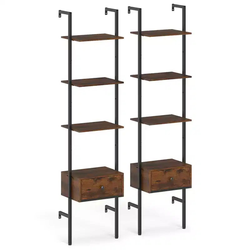 Costway Lot de 2 bibliothèques à 5 niveaux avec tiroir, étagère murale échelle de 178 cm avec cadre en métal