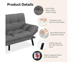 Canapé-lit futon convertible avec dossier réglable et accoudoirs amovibles