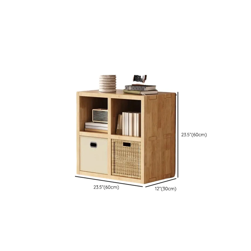 Libreria moderna orizzontale in legno a 8 cubi, finitura naturale