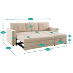 Canapé d'angle réversible avec lit gigogne, méridienne de rangement, pieds durables,