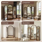 Specchio a tre ante Dovelina 71A*66.5L, specchio a figura intera ad arco reclinabile per soggiorno, sala da pranzo, ingresso, camera da letto, telaio in metallo/legno disponibile