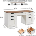 Scrivania direzionale da 60 pollici in stile rustico, scrivania per ufficio domestico in legno, scrivania per computer