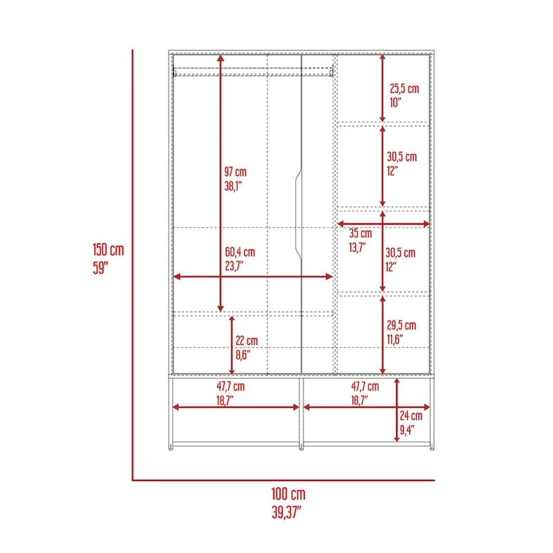 Rose Double Armoire avec tringle à vêtements