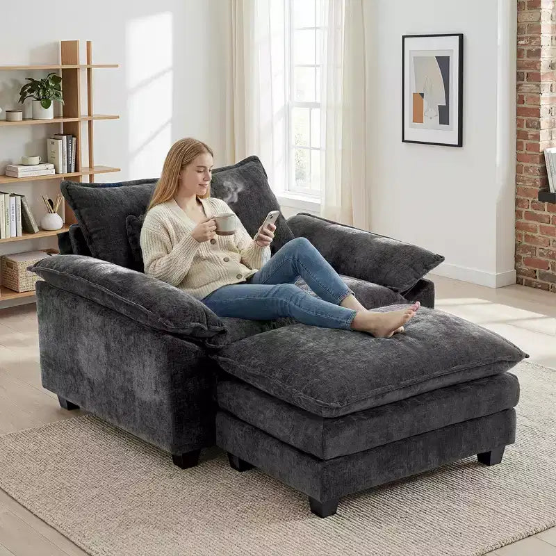 Fauteuil d'appoint surdimensionné en chenille EHMKNP avec pouf