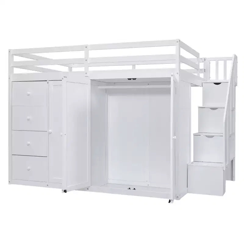 Lit mezzanine pleine taille Teddy Fleece avec étagère de rangement et tiroirs, lit mezzanine haut en bois avec bureau polyvalent pour chambre à coucher