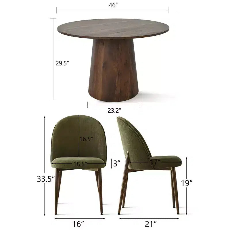 Set da pranzo rotondo a 5 pezzi, tavolo a piedistallo da 46 pollici color noce e sedie imbottite senza braccioli, per angoli colazione-Panipeachy
