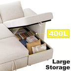 Canapé convertible 2 en 1 Dyonery avec méridienne de rangement, sectionnel en chenille avec ports USB pour salon