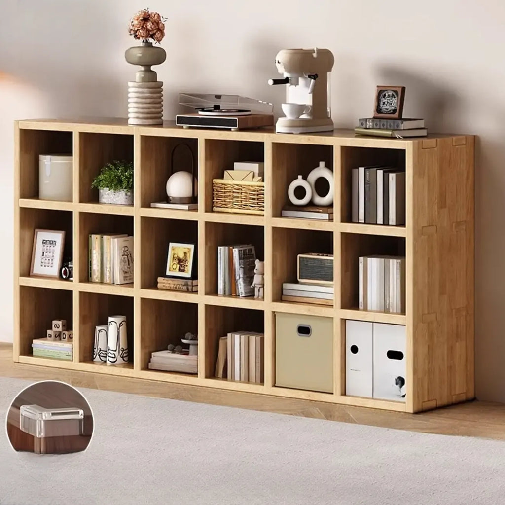 Libreria moderna orizzontale in legno a 8 cubi, finitura naturale