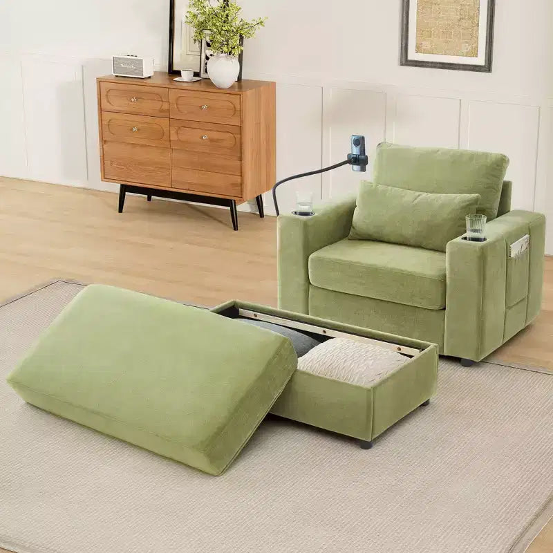 Divano letto Chaise Lounge con pouf contenitore mobile, seduta profonda