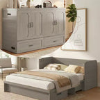 Mjkone Letto a Scomparsa Convertibile Matrimoniale Queen Size con Ricarica USB, Cassetti Contenitori, Materasso Escluso