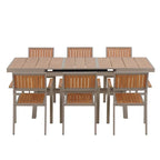 Set da pranzo da esterno allungabile a 7 pezzi con tavolo allungabile e 6 sedie con braccioli