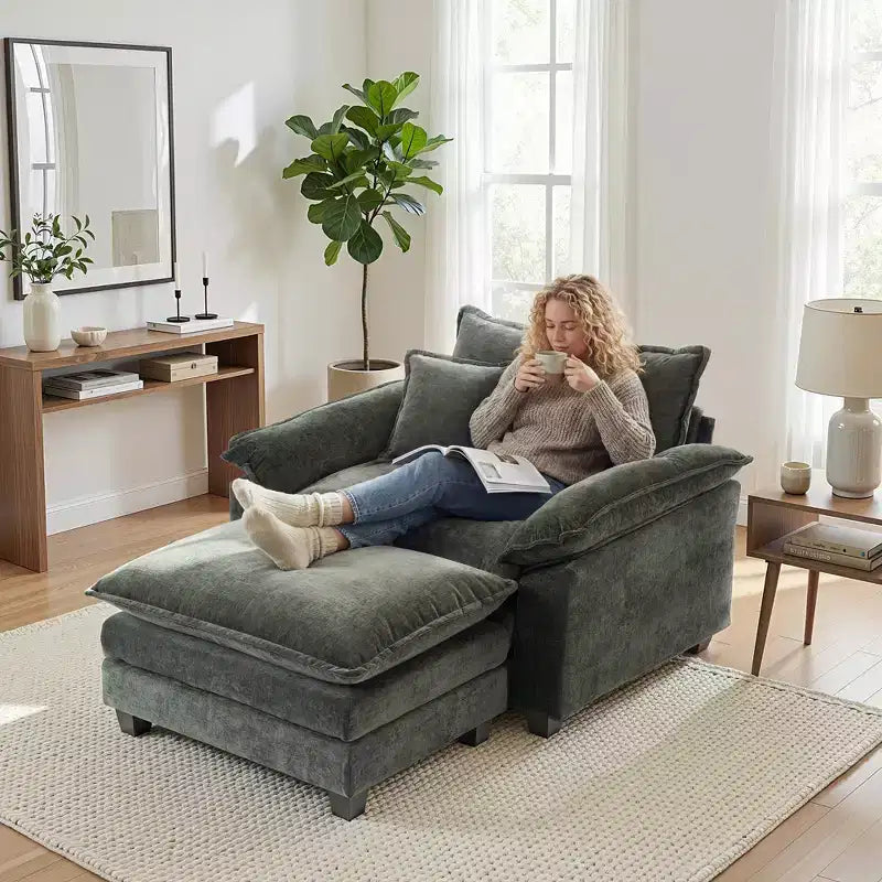 Fauteuil d'appoint surdimensionné en chenille EHMKNP avec pouf