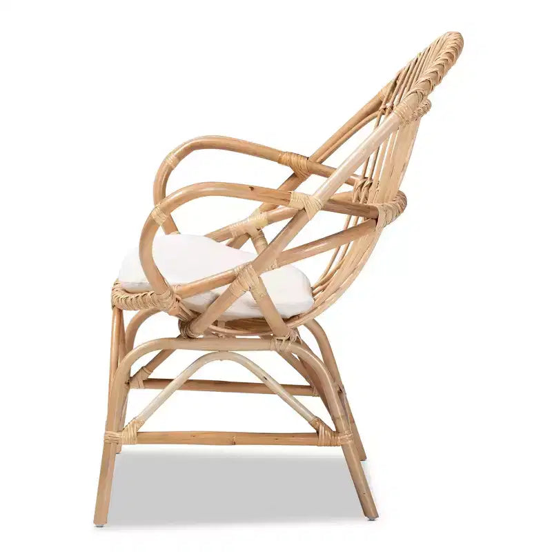 Jayden Fauteuil d'Appoint Rembourré en Tissu et Rotin Blanc/Naturel - bali & pari