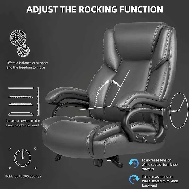 Sedia da Ufficio Direzionale Bossin Extra Large, 500 libbre, Ergonomica con Supporto Lombare Regolabile, Schienale Alto in Pelle PU, per Computer