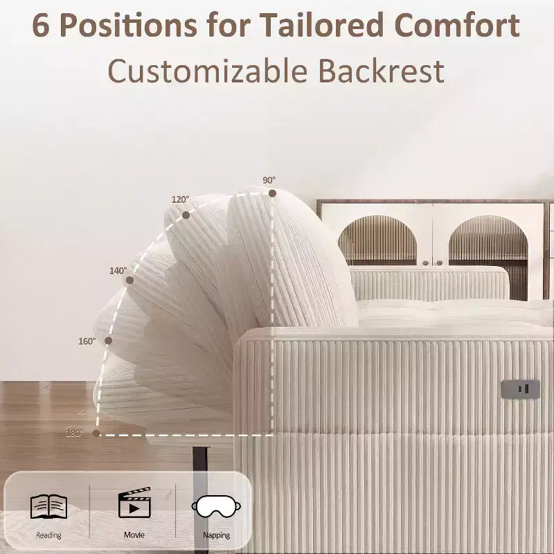 Divano Letto, Divano Estraibile a L da 81 pollici con Chaise Longue Reversibile e Contenitore/Porta USB/Tasca Laterale/Montaggio Senza Attrezzi, Velluto a Coste Beige
