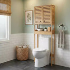 Evideco Mobiletto salvaspazio da bagno da mettere sopra al WC, con doppie ante ventilate e ripiano aperto, colore naturale - Collezione Trinidad