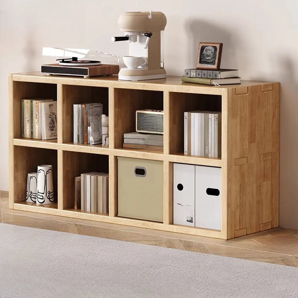Libreria moderna orizzontale in legno a 8 cubi, finitura naturale