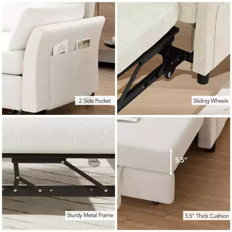 Dyonery 51 Divano Letto 3-in-1, Divanetto Convertibile con Letto Estraibile, Schienale Regolabile, Divano in Lino