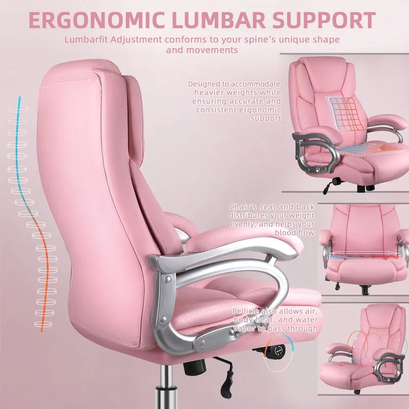 Sedia da Ufficio Direzionale Bossin Extra Large, 500 libbre, Ergonomica con Supporto Lombare Regolabile, Schienale Alto in Pelle PU, per Computer