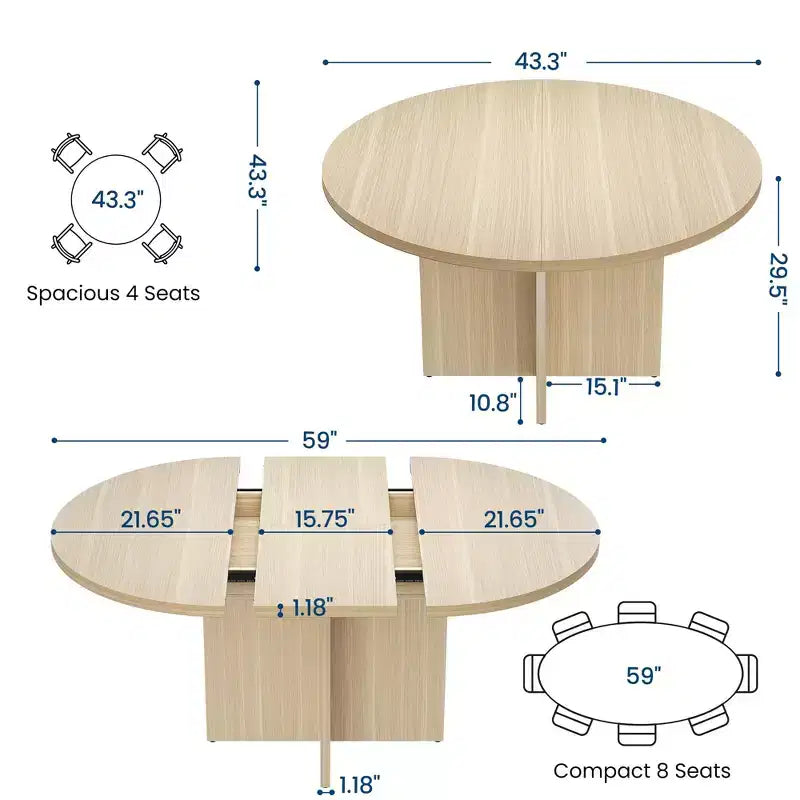 Tavolo da pranzo rotondo allungabile da 43,3''-59'' per 4-8 persone, moderno tavolo da pranzo ovale da cucina con prolunghe rimovibili, tavolo da pranzo per sala da pranzo, cucina