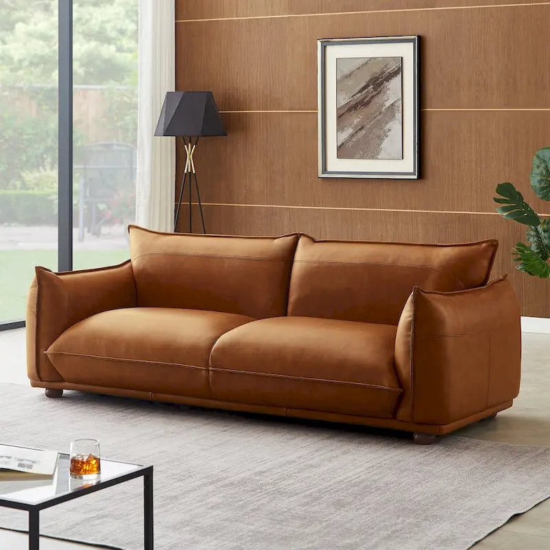 Canapé Manar en cuir véritable, luxe moderne du milieu du siècle