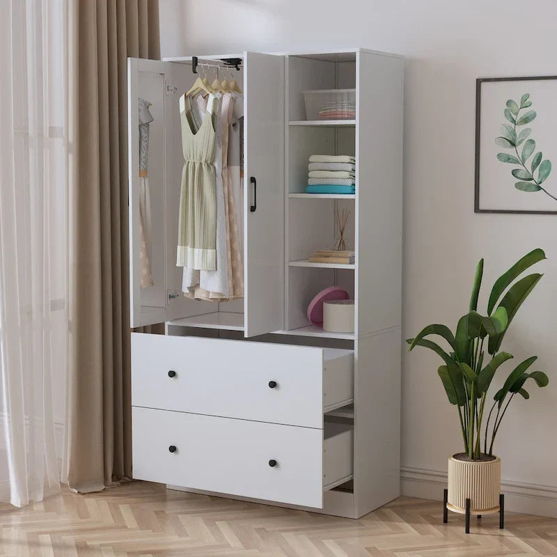 Armoire avec miroir et tringle extensible pour optimiser l'espace