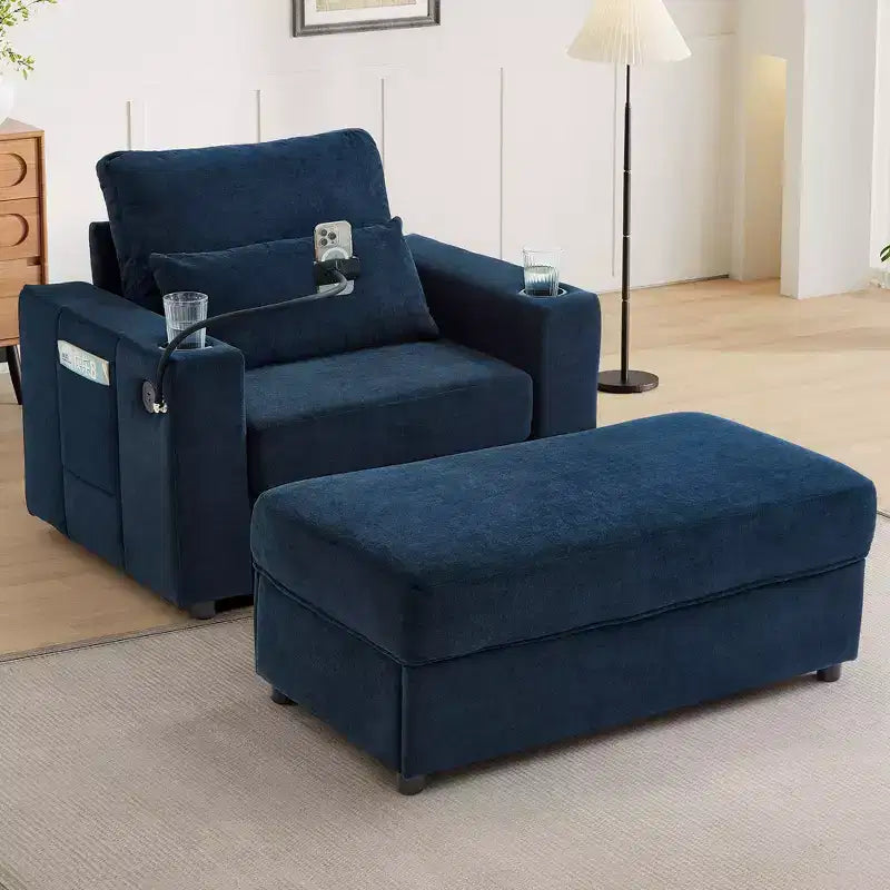 Divano letto Chaise Lounge con pouf contenitore mobile, seduta profonda