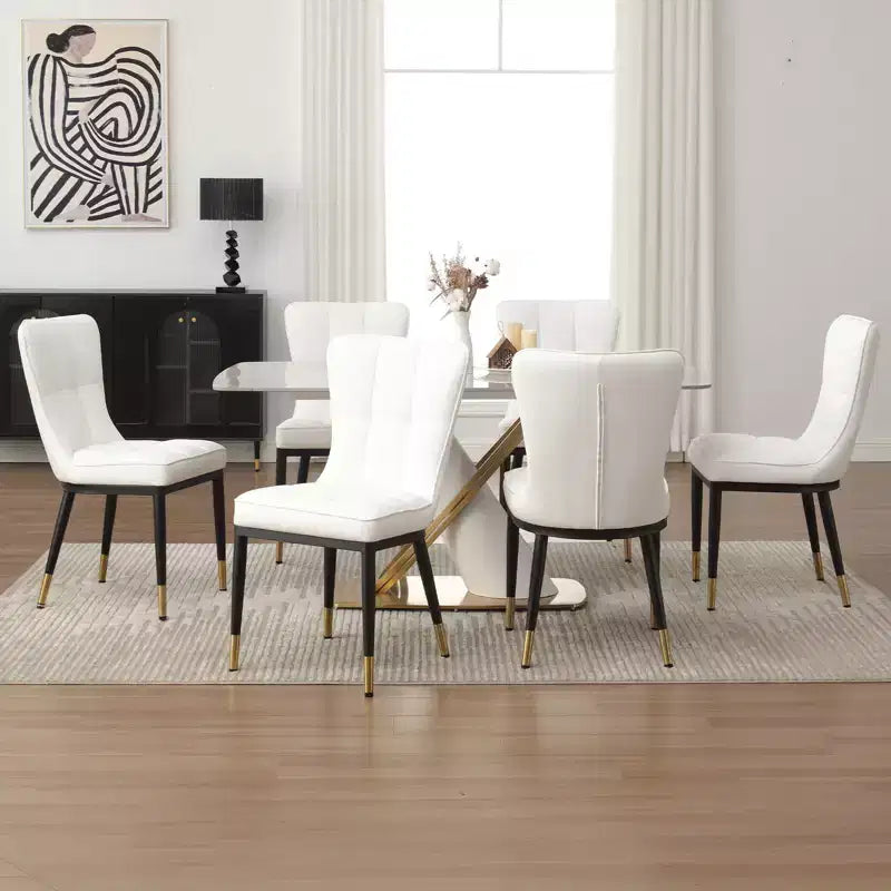 Bekrvio Sedie da Sala da Pranzo Set da 6, Moderne Imbottite in Ecopelle con Schienale Alto, Gambe in Metallo, Sedie da Cucina Senza Braccioli per Soggiorno Sala da Pranzo