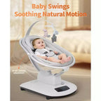 Altalena Elettrica per Neonati, Altalena per Bambini con 5 Modalità di Movimento, Telecomando, Seduta Reclinabile con Imbracatura a 5 Punti, 5 Brani Musicali Preimpostati, Cachi