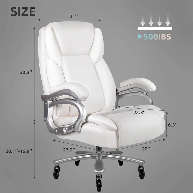 Sedia da Ufficio Direzionale Bossin Extra Large, 500 libbre, Ergonomica con Supporto Lombare Regolabile, Schienale Alto in Pelle PU, per Computer