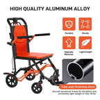 Carrozzina Pieghevole da Trasporto Ultraleggera, Supporta 100 kg, Telaio in Alluminio da 8 kg, Seduta da 41 cm, Braccioli e Poggiapiedi Rimovibili, Freno di Stazionamento
