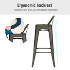 Costway Set di 4 Sgabelli da Bar in Metallo 76 cm, Altezza Bar, Industriali con Schienale Basso in Acciaio